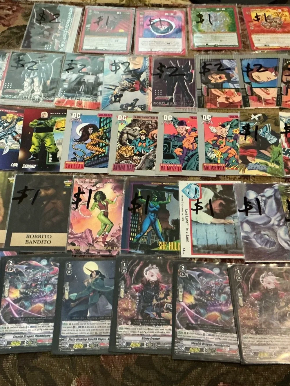 43 Trading Cards of Gundam Dc Marvel silver star MetaZoo cardfight & Brainrot